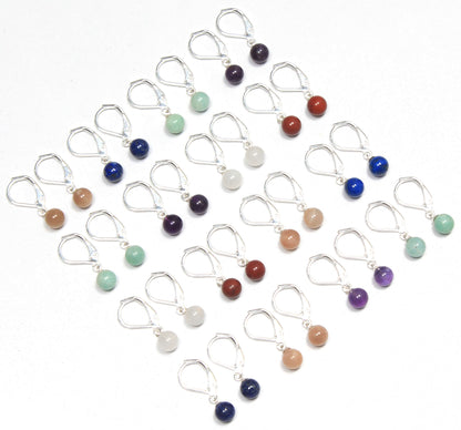 Assorted Gemstone Bead Earrings – Silver-Plated, Handmade, 6mm | Wholesale
