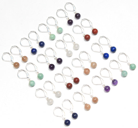Boucles d'oreilles en perles de pierres précieuses naturelles assorties de 6 mm, lot de gros, boucles d'oreilles en cristal multiples faites à la main pour femmes