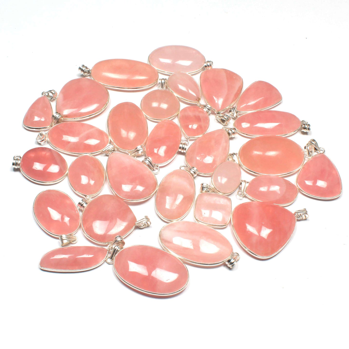 Rose Quartz Minimalist Pendants -  Handmade, Silver-Plated Brass, Wholesale
