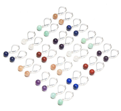 Assorted Gemstone Bead Earrings – Silver-Plated, Handmade, 6mm | Wholesale