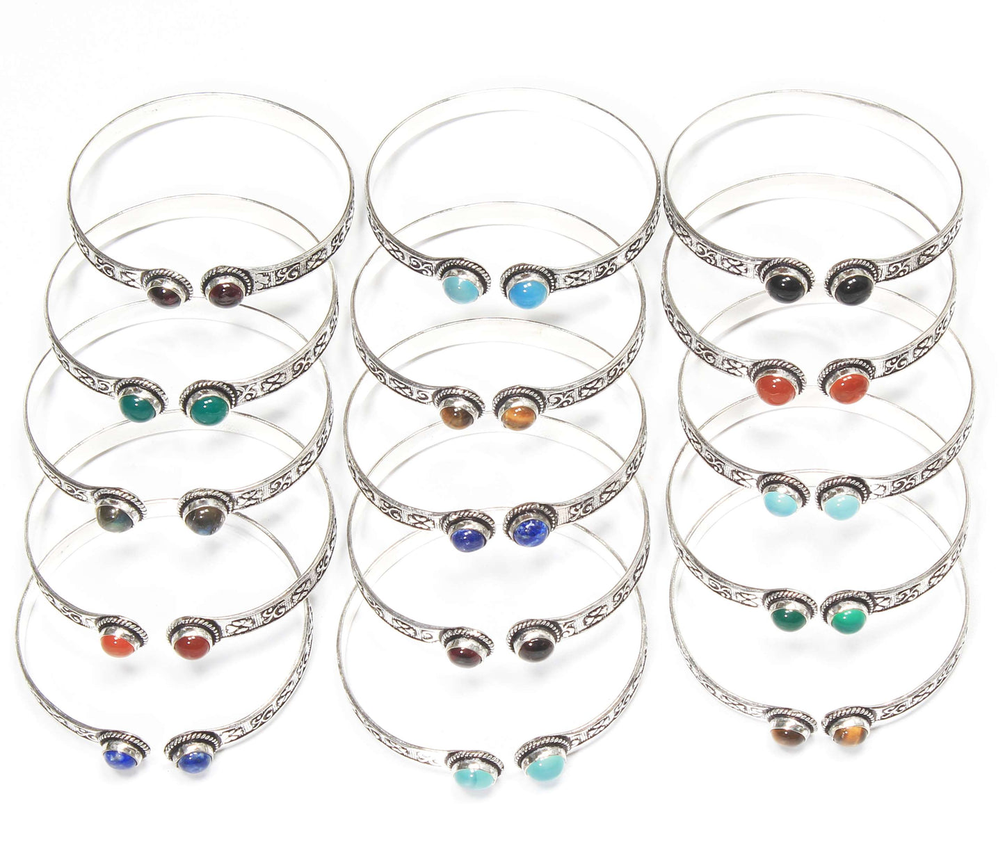 Bracelets à deux pierres - Plaqué argent, assortis, réglables, design chic fait main