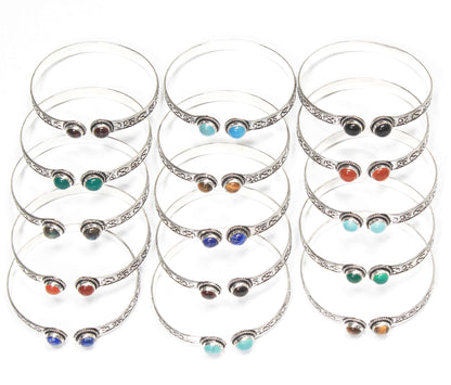Bracelets à deux pierres - Plaqué argent, assortis, réglables, design chic fait main