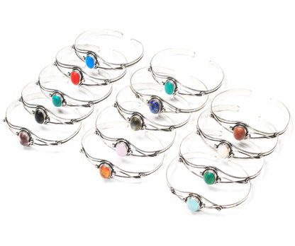Bracelets manchettes réglables faits main en cristaux multiples naturels pour femmes Lot de gros bracelets joncs plaqués argent avec pierres précieuses assorties