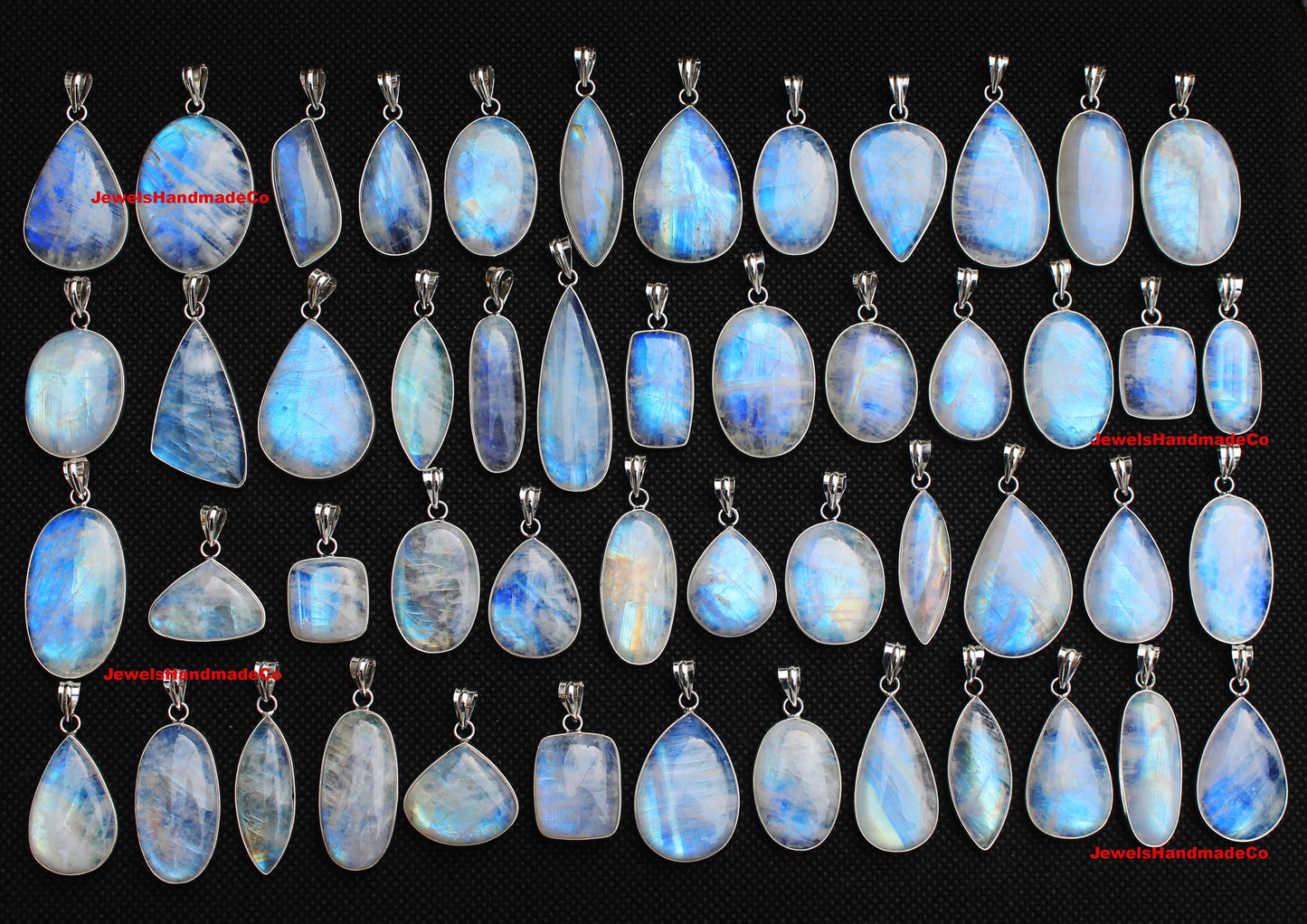 Pendentifs AAA Simple Works en pierre de lune arc-en-ciel - Faits à la main, en laiton plaqué argent, vente en gros
